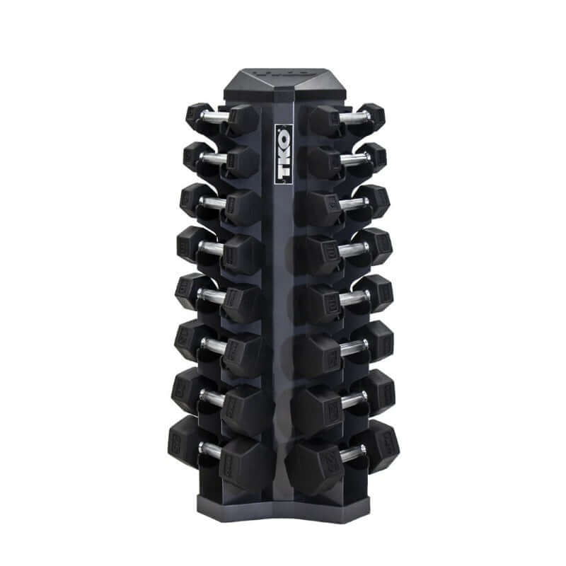 S826-SXRL8 TKO  3lb-25lb Rubber Hex  Straight Handle Dumbbells with Vertical Rack Main