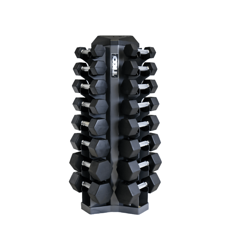  S826-SXRM8 TKO 5-30lb Rubber Hex Straight Handle Dumbbells with Vertical Rack