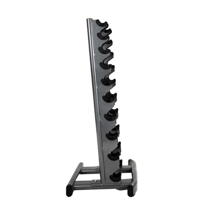 S840-SXRA10 TKO 5-50lb Rubber Hex Straight Handle Dumbbells with Vertical Rack Empty