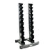 S840-SXRA10 TKO 5-50lb Rubber Hex Straight Handle Dumbbells with Vertical Rack Empty