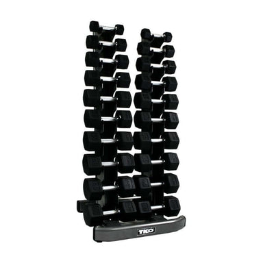 S840-TXRA10  TKO 5-50lb Rubber Hex Tri-Grip Handle Dumbbells with 10 Pair Rack Main