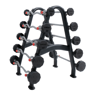 S846-805807 TKO  20-60lb  Rubber Straight & Curl Barbell with Barbell Rack