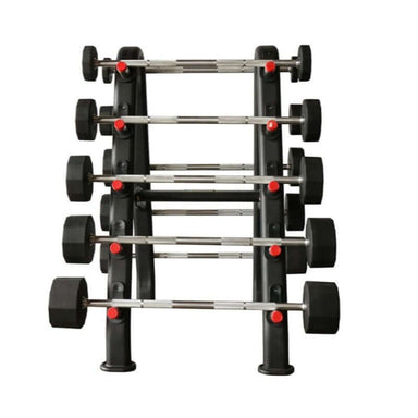 S846-805TR10 TKO  20-110lb Rubber Straight Barbells with 10 Set Barbell Rack