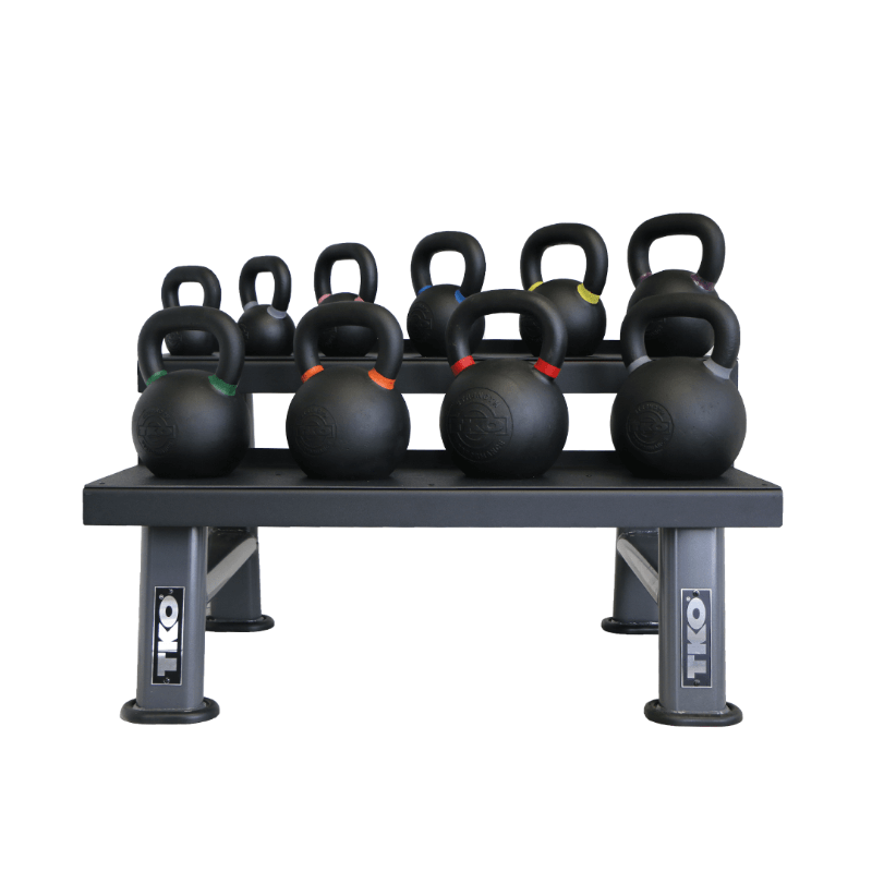 S859-KBV5-50 TKO  5-50lb Vinyl Kettlebell Set with 2 Tier Rack