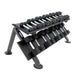 S889-SXRA10 TKO  5-50lb Rubber Hex Straight Handle Dumbbell with 2 Tier Shelf Rack  