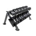 S889-SXRA10 TKO  5-50lb Rubber Hex Straight Handle Dumbbell with 2 Tier Shelf Rack  