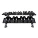 S889-SXRA10 TKO  5-50lb Rubber Hex Straight Handle Dumbbell with 2 Tier Shelf Rack  