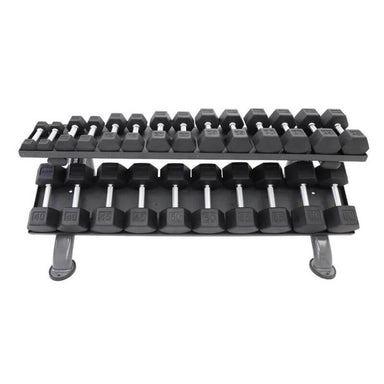 S889-TXRA10 TKO  5-50lb Rubber Hex Tri-grip Handle Dumbbells with Horizontal Dumbbell Rack Main