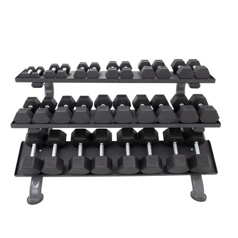 S890-SXRE15 TKO  5-75lbs Rubber Hex Straight Handle Dumbbells with Horizontal Dumbbell Rack Main