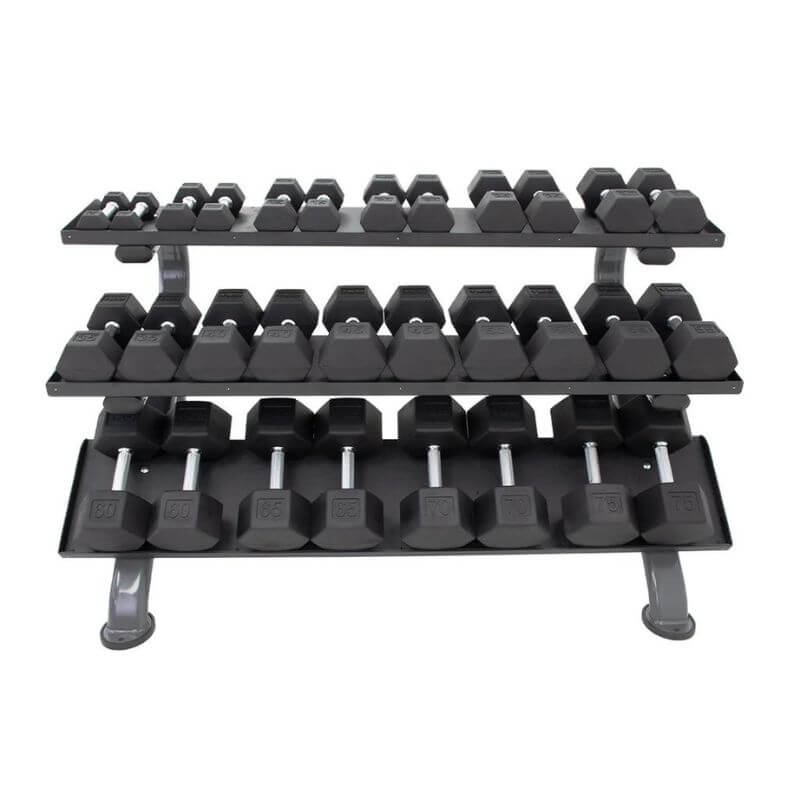 S890-TXRE15 TKO  5-75lb Rubber Hex Tri-grip Handle Dumbbells with Horizontal Dumbbell Rack Main