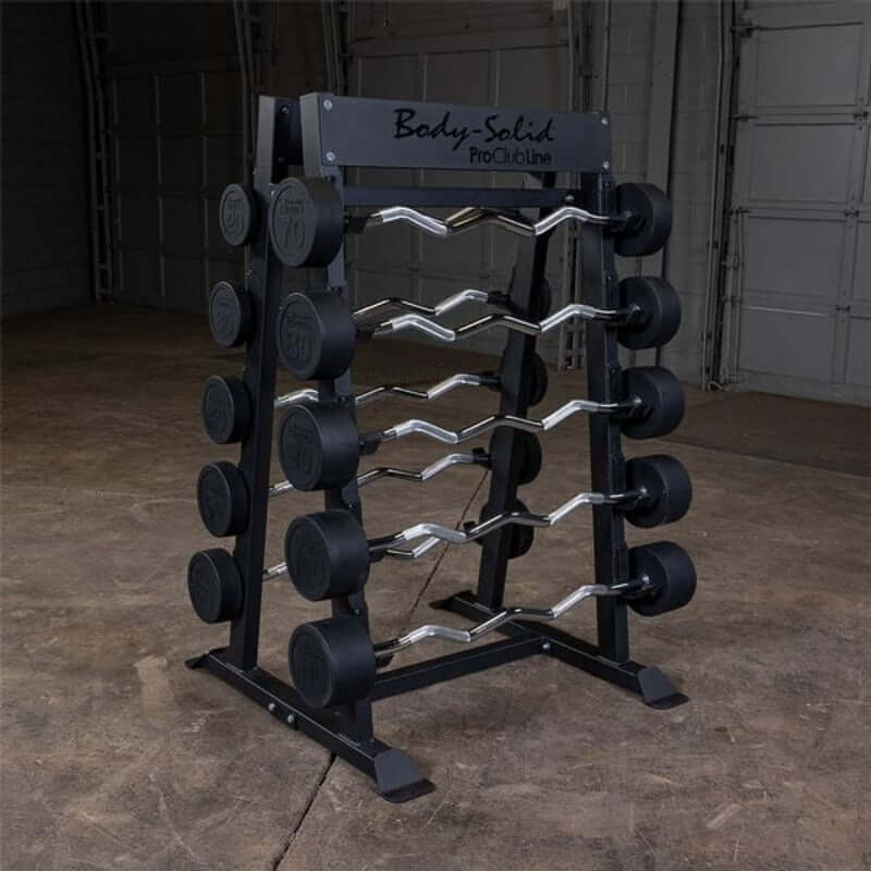 SBBR100  Body Solid Fixed Barbell, Fixed Curl Bar Rack with Barbells