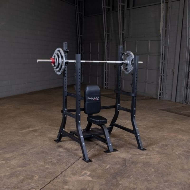 SOSB250  Body Solid Pro Clubline  Olympic Shoulder Press Bench Sample with Barbell