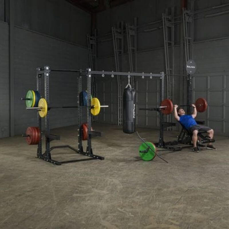 SPRACB Body Solid PCL Half Rack Connecting Bar to Power Rack Sample Exercise