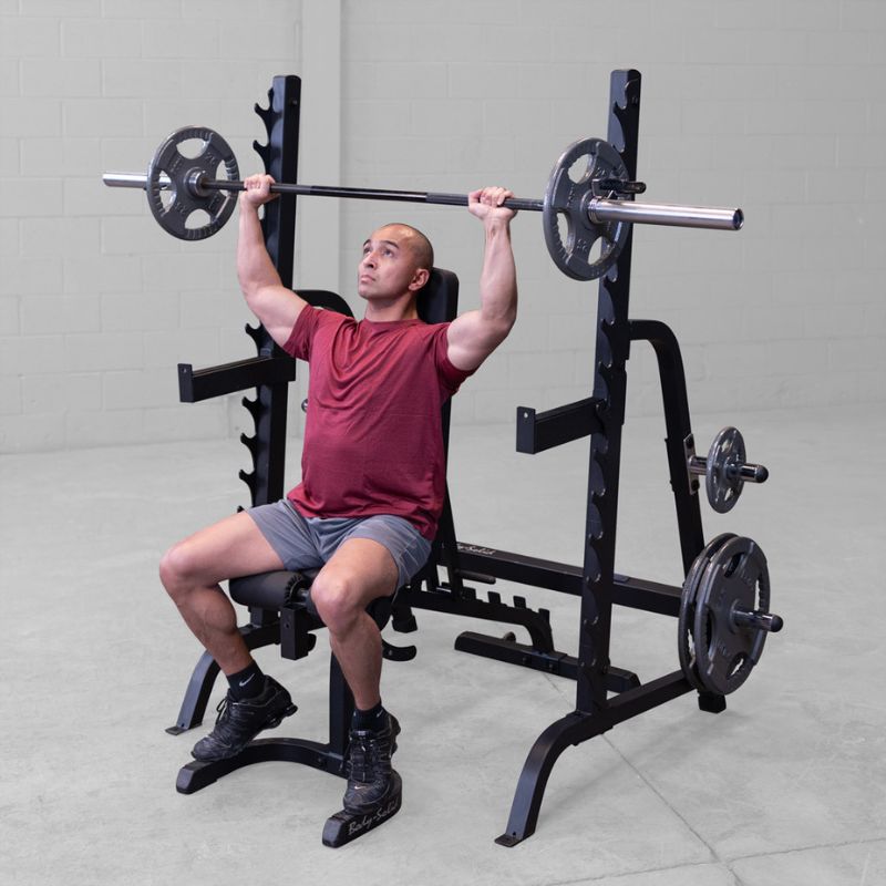 Seated Military Barbell Press using Body-Solid GPR370B Olympic Multi Press Rack