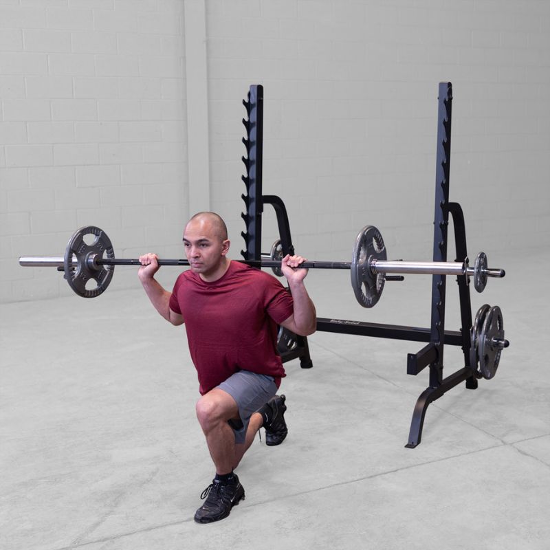 Single Leg Barbell Lunge using Body-Solid GPR370B Olympic Multi Press Rack