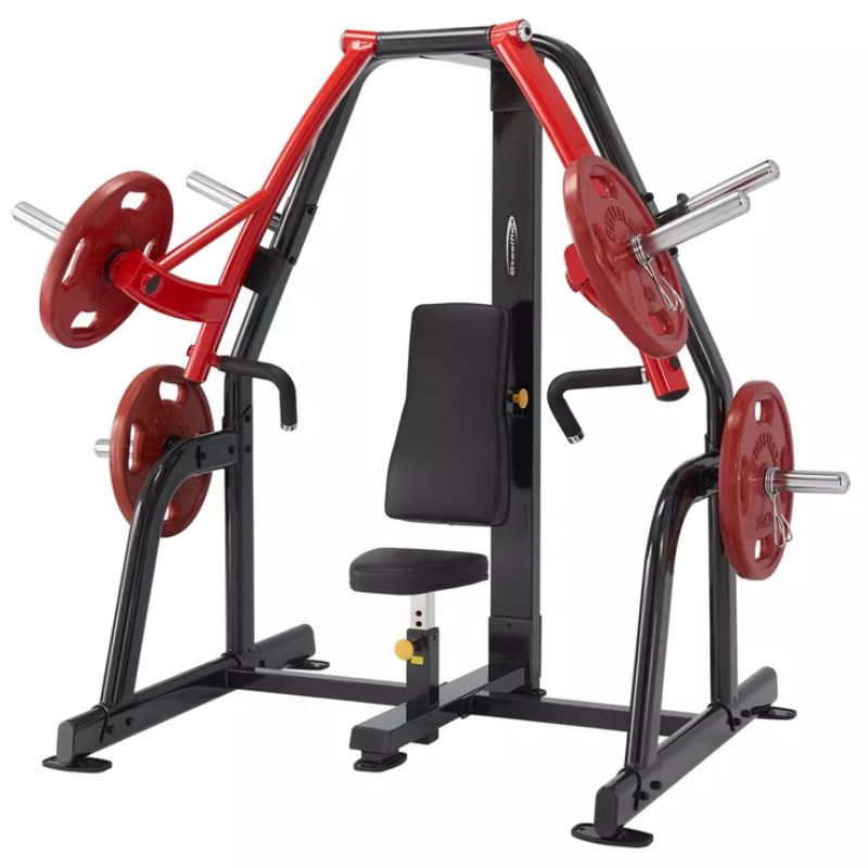 Steelflex PSBP Plate Loaded Bench Press Machine with Weight Plates on a white background