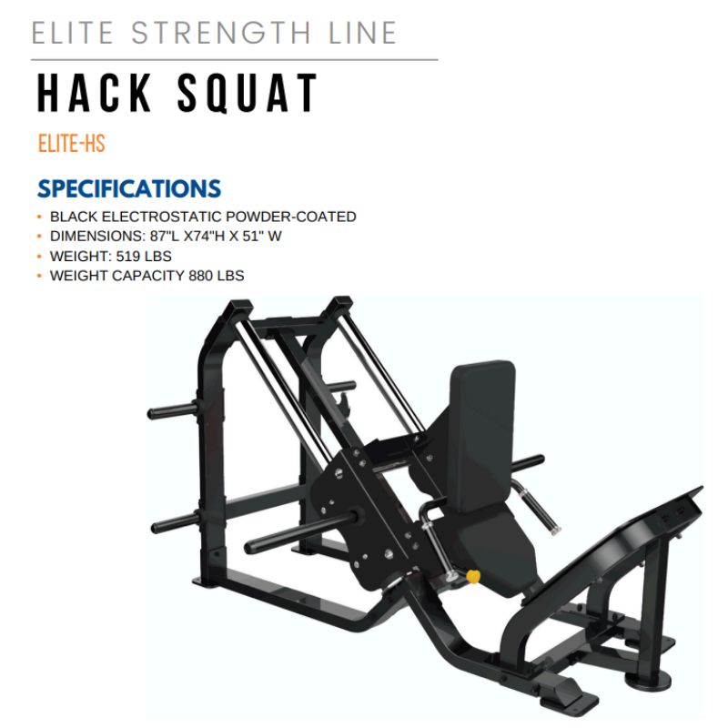 TAG Fitness Elite Plate Loaded Hack Squat Specifications and Dimensions