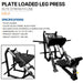 TAG Fitness Elite Plate Loaded Leg Press Specifications and Dimensions