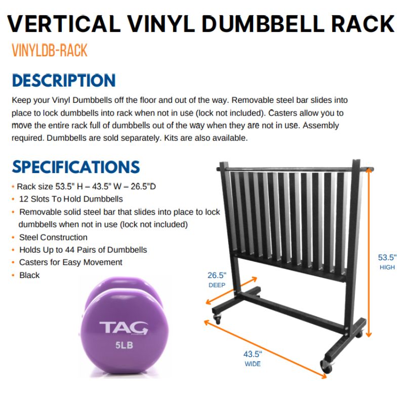 TAG Fitness Vertical Vinyl Specifications and Dimensions