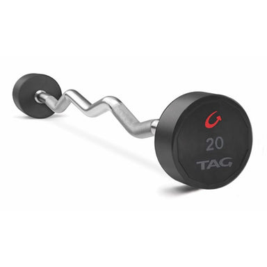 TAG FItness Premium Ultrathane Fixed Barbell with EZ Curl handle Set 20 lb In white Background