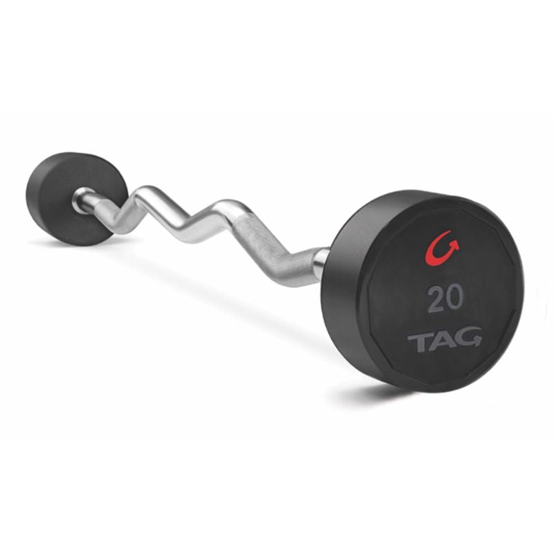 TAG FItness Premium Ultrathane Fixed Barbell with EZ Curl handle Set 20 lb In white Background