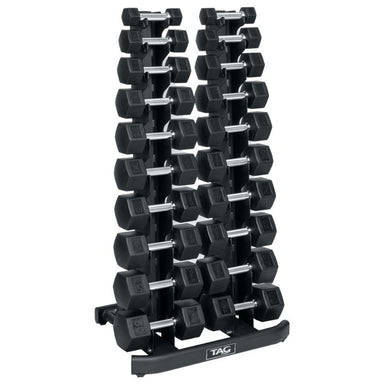TAG Fitness 5-50 lb HEX Vertical Dumbbell Set with Rack (Holds 10 Pairs)