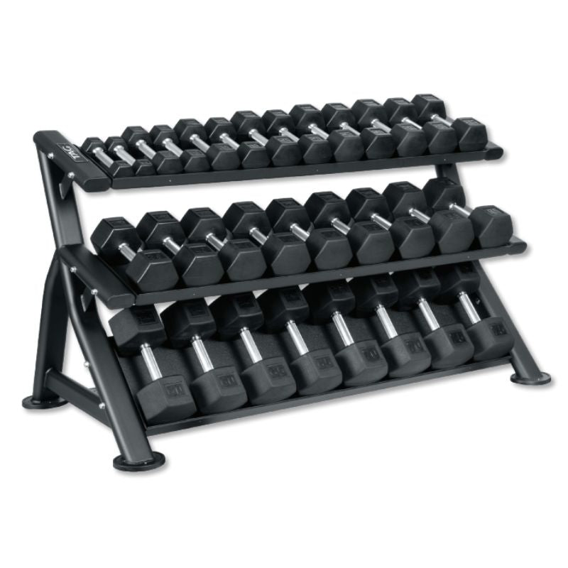 TAG Fitness 5-75 lb Dumbbells Set with 3 Tier Dumbbell Rack (15 Pairs)