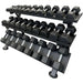 TAG Fitness 5-75 lb Dumbbells Set with 3 Tier Dumbbell Rack (15 Pairs) Angled View
