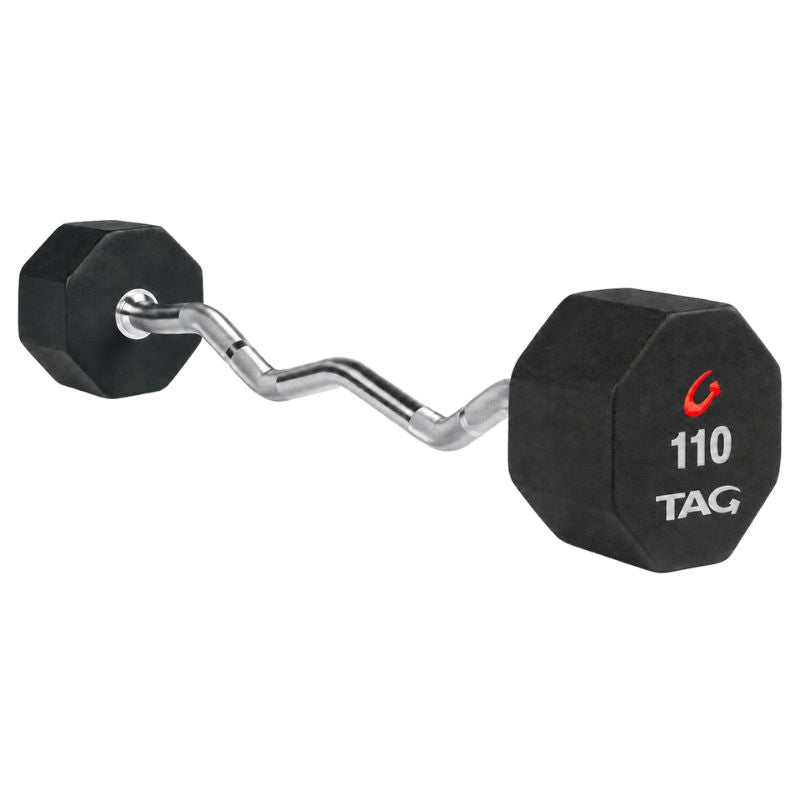 TAG Fitness 8-Sided Premium Urethane Fixed Barbell with EZ Curl handle 110 lb