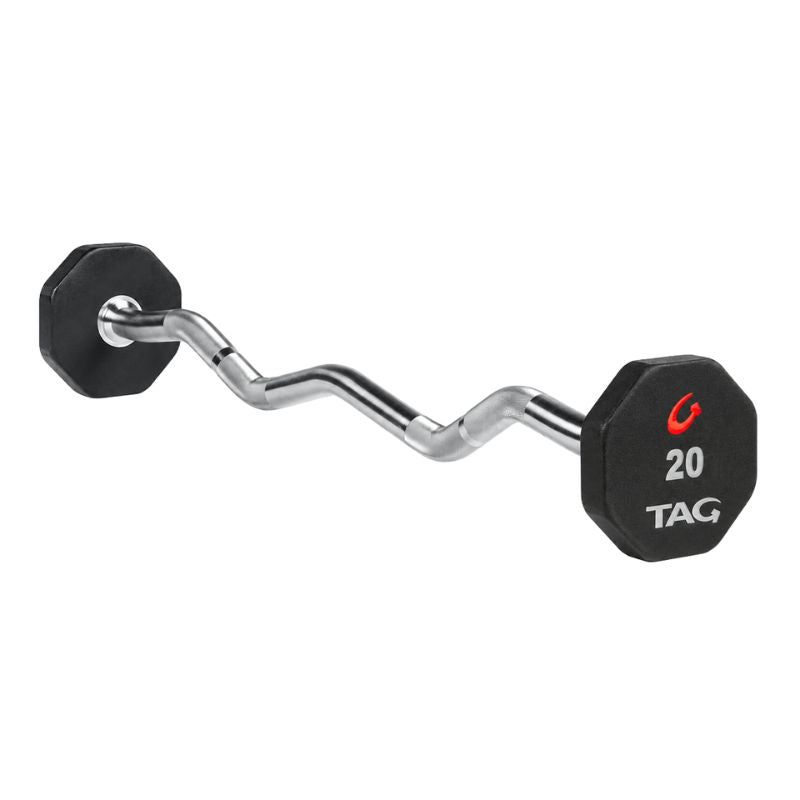 TAG Fitness 8-Sided Premium Urethane Fixed Barbell with EZ Curl handle 20 lb
