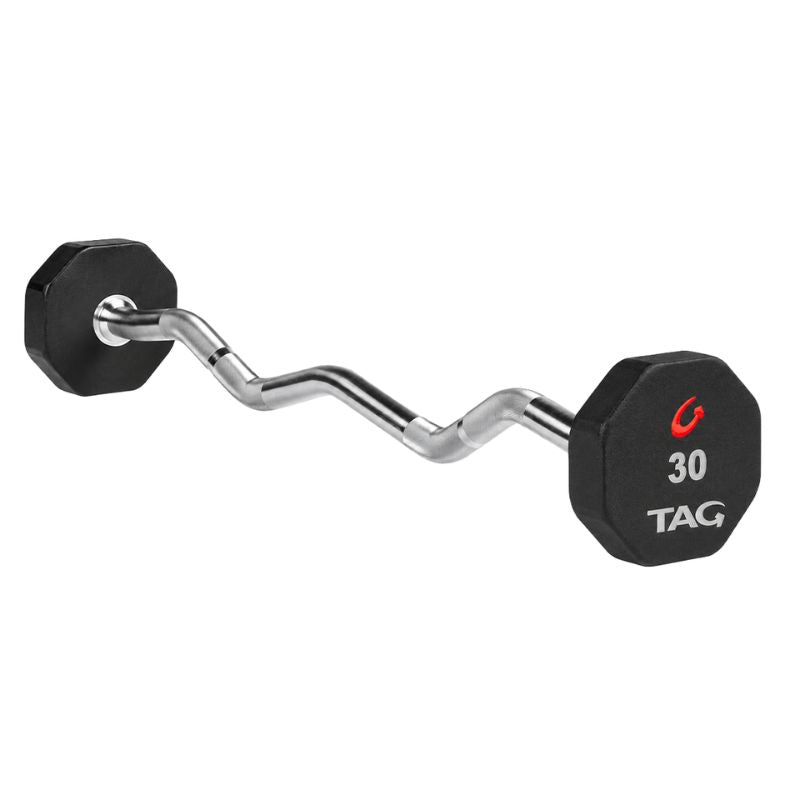 TAG Fitness 8-Sided Premium Urethane Fixed Barbell with EZ Curl handle 30 lb