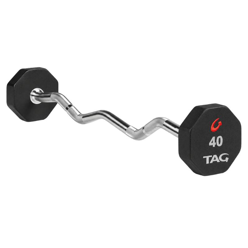 TAG Fitness 8-Sided Premium Urethane Fixed Barbell with EZ Curl handle 40 lb