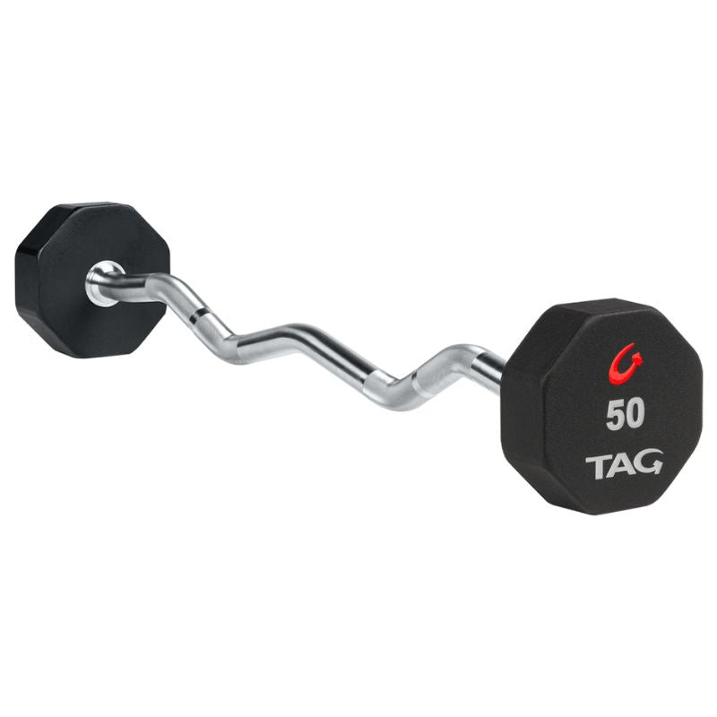 TAG Fitness 8-Sided Premium Urethane Fixed Barbell with EZ Curl handle 50 lb