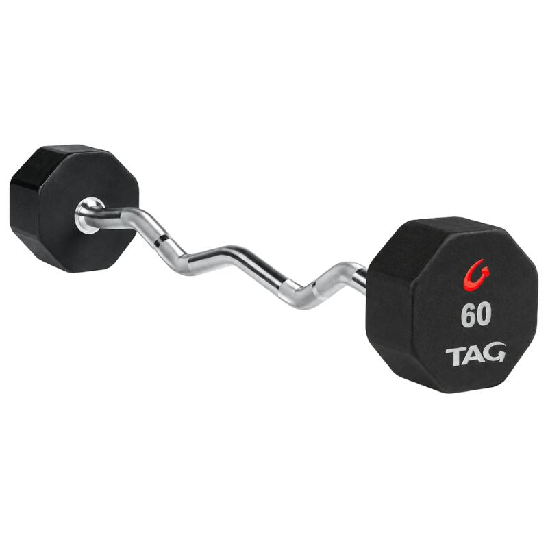 TAG Fitness 8-Sided Premium Urethane Fixed Barbell with EZ Curl handle  60 lb
