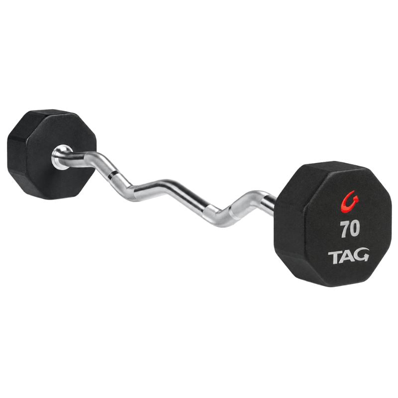 TAG Fitness 8-Sided Premium Urethane Fixed Barbell with EZ Curl handle 70 lb