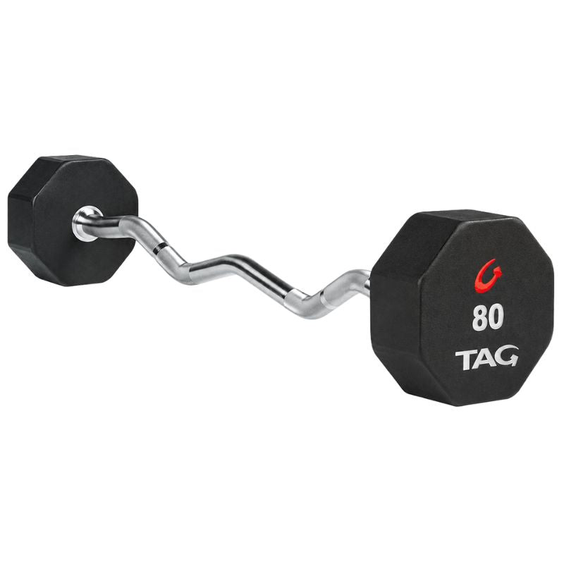 TAG Fitness 8-Sided Premium Urethane Fixed Barbell with EZ Curl handle 80 lb