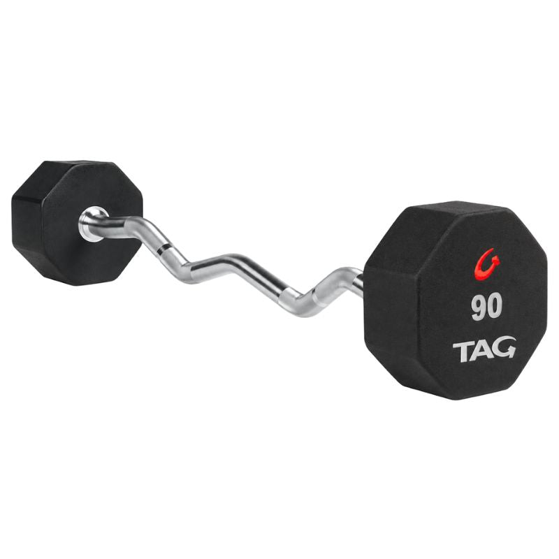 TAG Fitness 8-Sided Premium Urethane Fixed Barbell with EZ Curl handle 90 lb