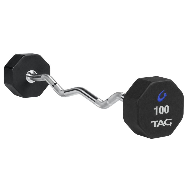 TAG Fitness 8-Sided Virgin Rubber Fixed Barbell with EZ Bar 100 lb