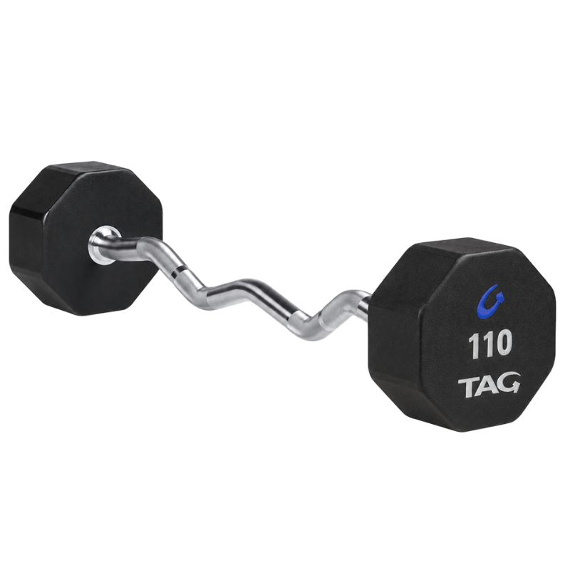 TAG Fitness 8-Sided Virgin Rubber Fixed Barbell with EZ Bar 110 lb