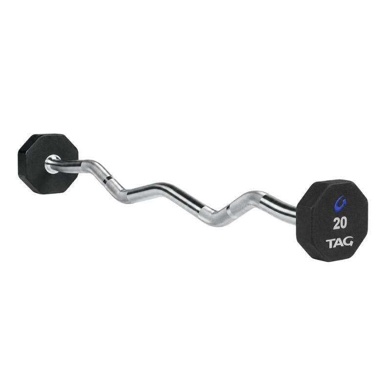 TAG Fitness 8-Sided Virgin Rubber Fixed Barbell with EZ Bar 20 lb