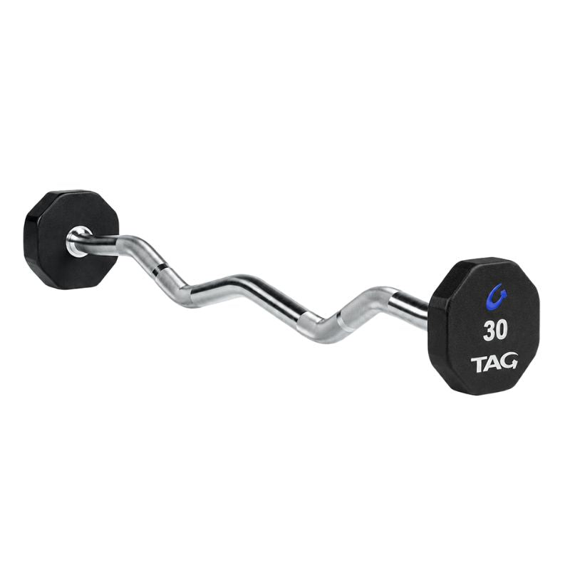 TAG Fitness 8-Sided Virgin Rubber Fixed Barbell with EZ Bar 30 lb