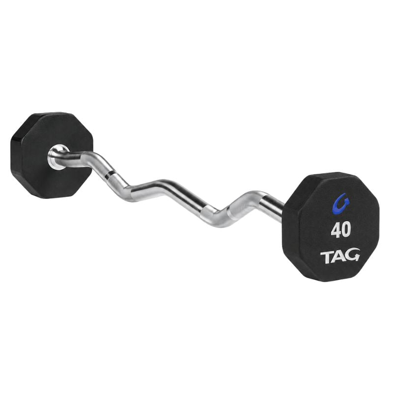 TAG Fitness 8-Sided Virgin Rubber Fixed Barbell with EZ Bar 40 lb