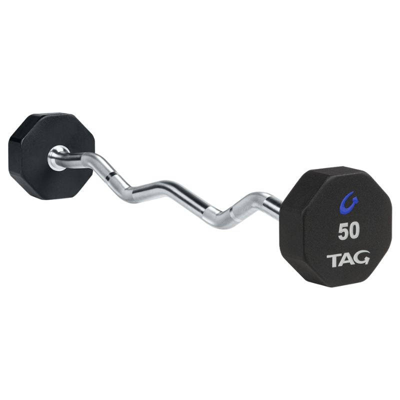 TAG Fitness 8-Sided Virgin Rubber Fixed Barbell with EZ Bar 50 lb