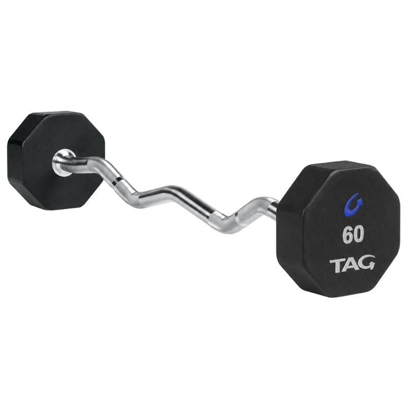 TAG Fitness 8-Sided Virgin Rubber Fixed Barbell with EZ Bar 60 lb