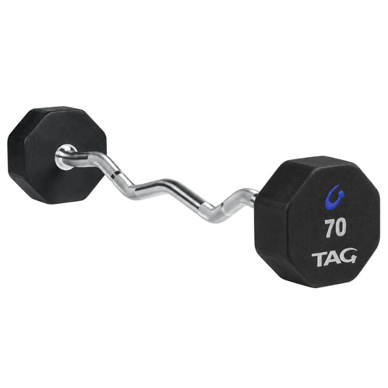 TAG Fitness 8-Sided Virgin Rubber Fixed Barbell with EZ Bar 70 lb