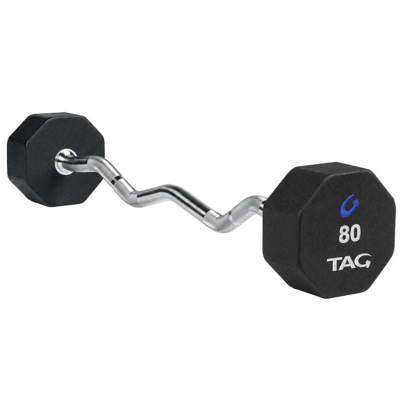 TAG Fitness 8-Sided Virgin Rubber Fixed Barbell with EZ Bar  80 lb