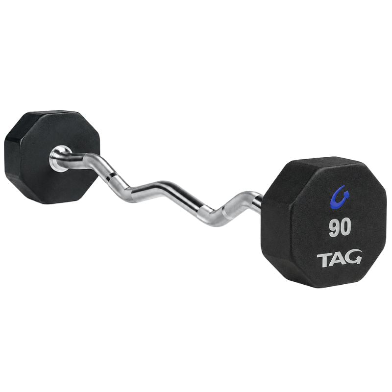 TAG Fitness 8-Sided Virgin Rubber Fixed Barbell with EZ Bar 90 lb