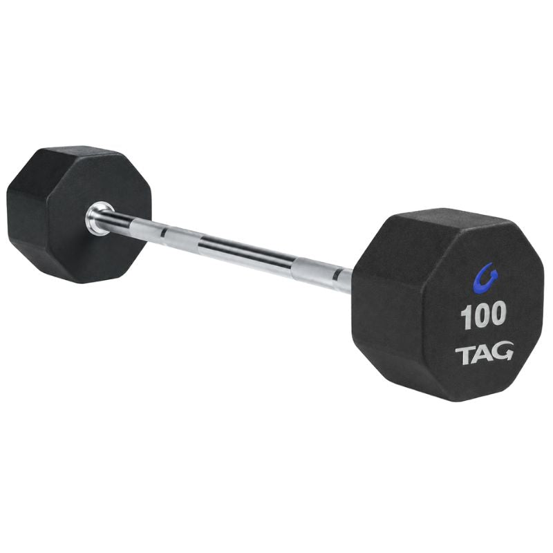 TAG Fitness 8-Sided Virgin Rubber Fixed Barbell with Straight Bar 100 lb