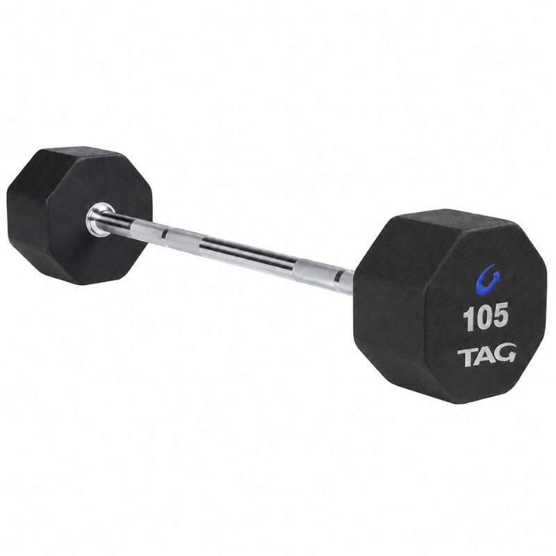 TAG Fitness 8-Sided Virgin Rubber Fixed Barbell with Straight Bar 105 lb