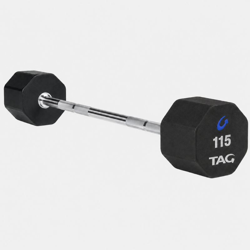 TAG Fitness 8-Sided Virgin Rubber Fixed Barbell with Straight Bar 115 lb